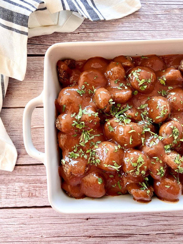 slow cooker meatballs in pan