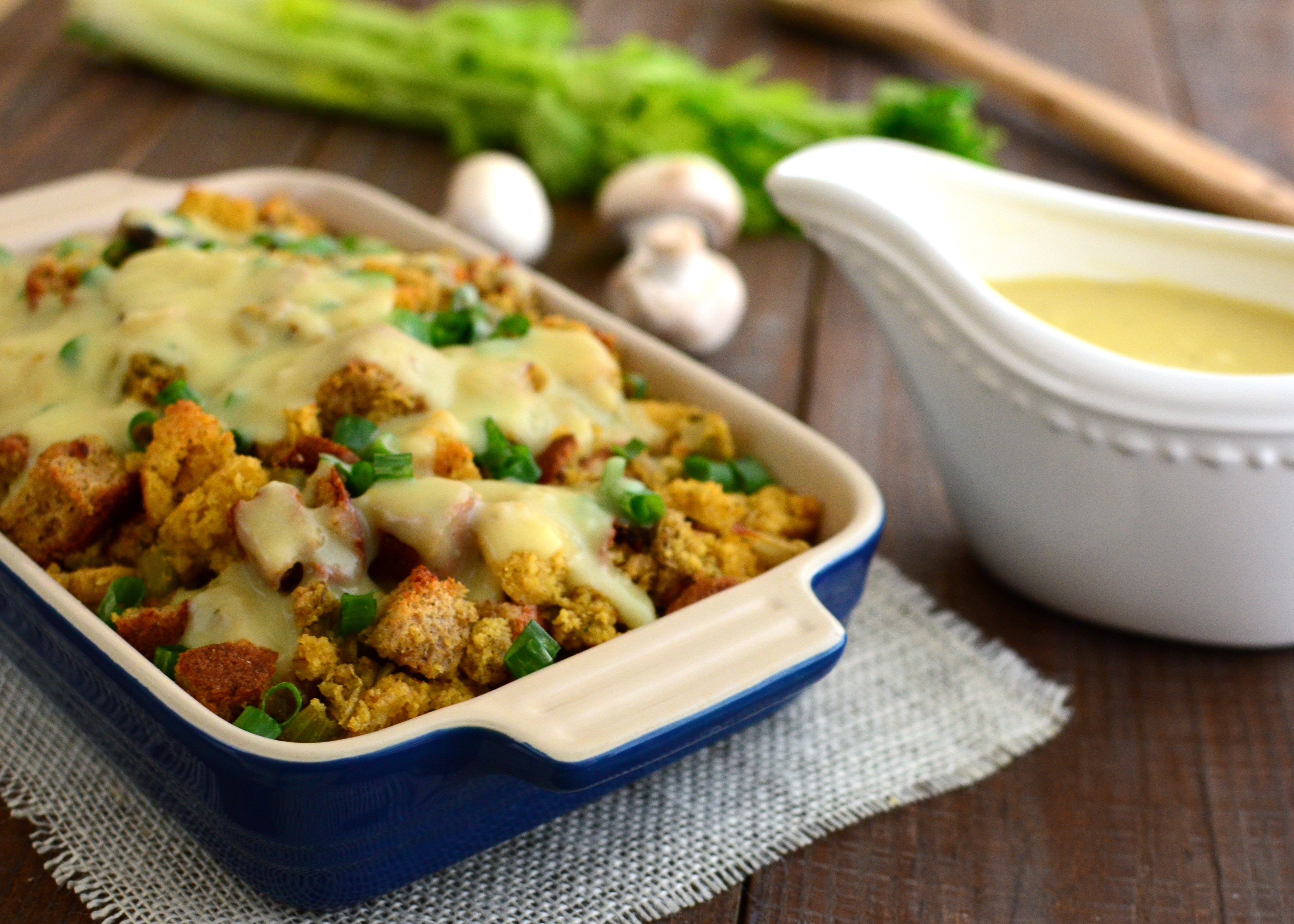 Thanksgiving Stuffing with Vegan Chicken Gravy